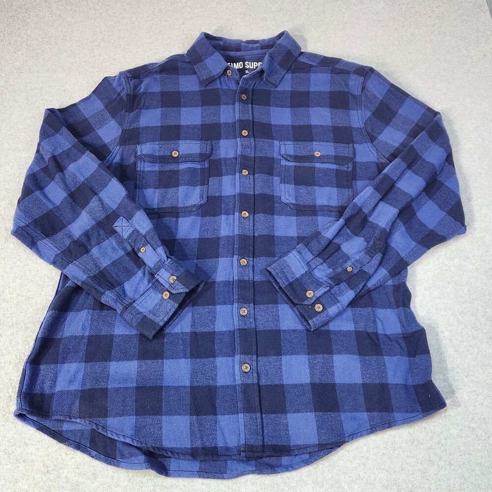 Mossimo Supply Co Men’s XL Flannel Shirt Blue Buffalo Plaid Long Sleeve Button
